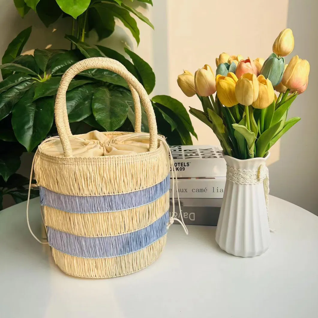 2023 New Splicing Tassel Paper Rope Straw Bag Portable Woven Shoulder Bag