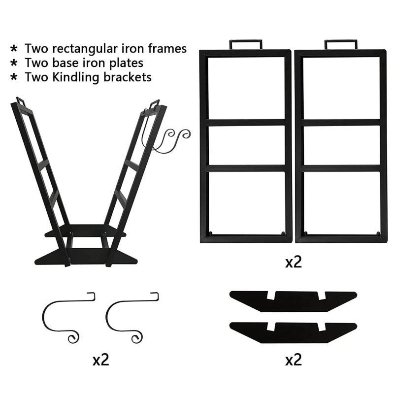 Heavy Duty Wood Log Holder Stand Small Firewood Storage Shelf with Kindling Rack for Christmas Fireplace