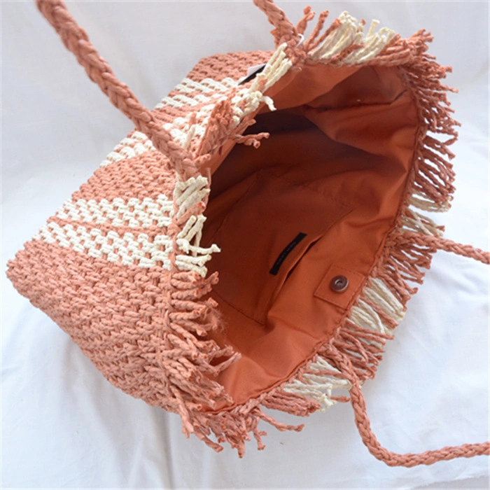 Hand-Woven Striped Handbag Fashion Versatile Shoulder Bag for Women
